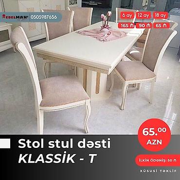 ay: Mətbəx üçün, Yeni, Açılan, Dördbucaq masa, 6 stul — 10