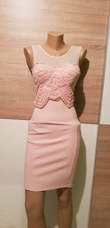 Dresses: S (EU 36), M (EU 38), L (EU 40), color - Pink, Cocktail, Short sleeves
