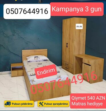 Dolablar: Oğlan və qız üçün, Yeni, Təknəfərlik çarpayı, Yazı masası, Dolab, Tumba