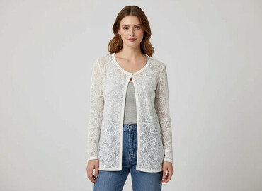 ażurowy sweter na szydełku: Women`s knitwear, size M