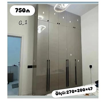 divar ref: G_1 model qarderob dolabı - Rəng: boz, parlaq (high-gloss) səth - Ön — 1