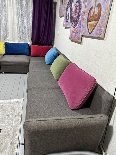 диван раскладушка: Модульный диван, цвет - Серый, Б/у