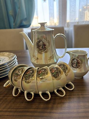 cay: Çay dəsti, rəng - Qızılı, Farfor, 6 nəfərlik — 1