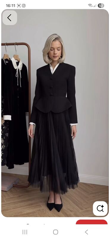 пиджак на завязках: Юбка менен костюм, Юбканын модели: Плиссе, Миди, Пиджак, M