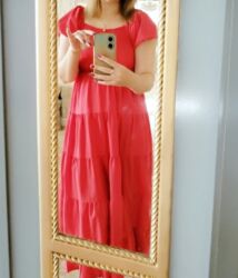 вечерние бордовые платья: Qırmızı maxi don - Model: qat-qat ətəkli, maxi uzunluq - Rəng: parlaq