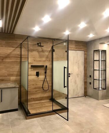 Душевые перегородки и ограждения: П-образная душевая перегородка под заказ Закалённое стекло 8 мм — 2