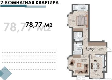 Продажа квартир: 2 комнаты, 78 м², Элитка, 9 этаж, ПСО (под самоотделку)