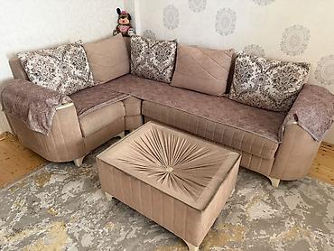 ev əsyalar: Künc divan dəsti – pouf ilə - Rəng: pastel bej/şamua tonları - — 2
