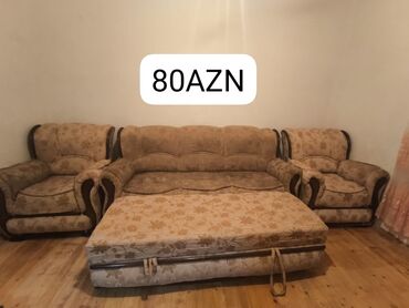 диван мини купить: İşlənmiş, Divan, 2 kreslo, Bazalı, Açılan