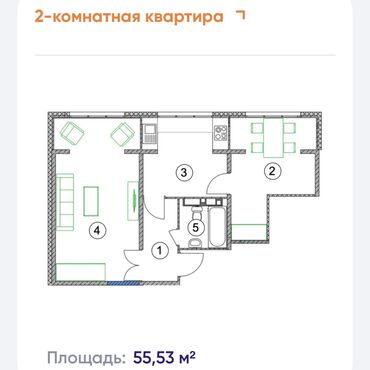 бишкек квартира: 2 комнаты, 56 м², 7 этаж, ПСО (под самоотделку)