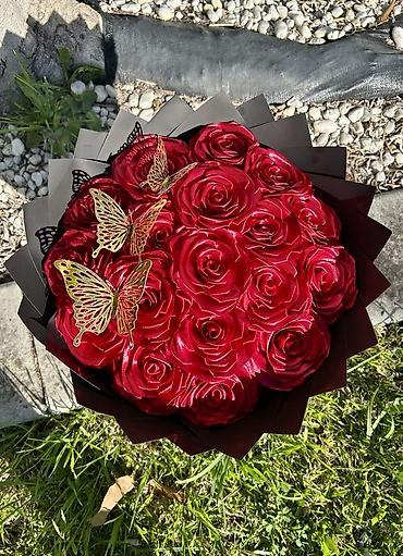 Ruža: Buket ruža od satena – ručno izrađene večno‑trajne ruže - Materijal — 6