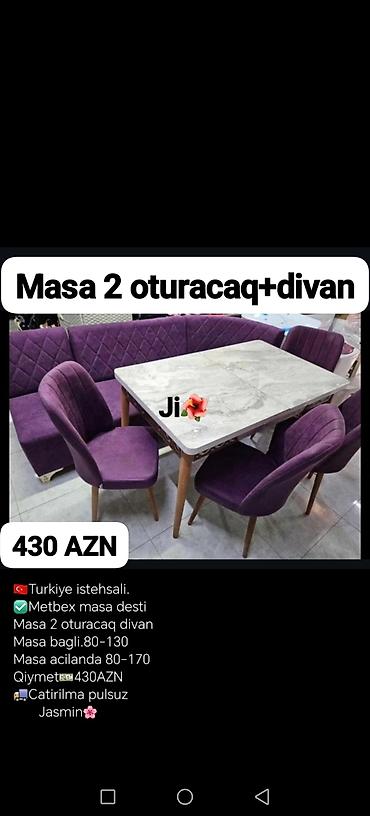 genislenme ceni: Mətbəx masa dəsti – masa, 2 ədəd oturacaq və divan - Türkiyə istehsalı — 1