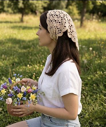 Baş geyimləri: Məhsul: ✨ Бандана ручной работы/ ✨ Əl işi bandana Təsvir: - Təbii bej — 2