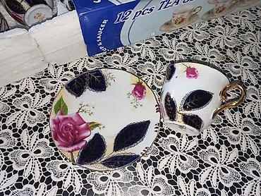 cay destleri: Çay dəsti, rəng - Qızılı, Farfor, 12 nəfərlik, Rusiya — 5