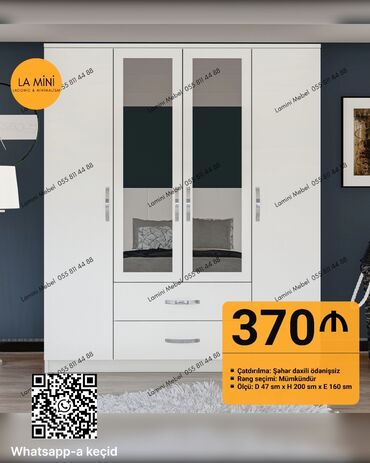 Divanlar: Açılan, 4 qapılı Düz dolab, Qarderob, paltar dolabı, Türkiyə