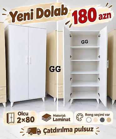 divarda kitab refi: Yeni iki qapılı dolab - Qiymət: 180 AZN - Ölçü: 2×80 - Material — 1