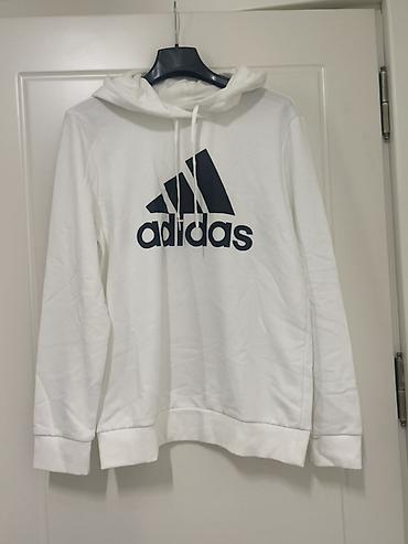 adidas ev geyimleri instagram: Adidas kapüşonlu sviter/hoodie - Rəng: ağ - Ön hissədə böyük qara — 1