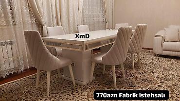 Ağ rəngli yemək dəsti – masa və 6 ədəd stul komplekti. Modern-minimal