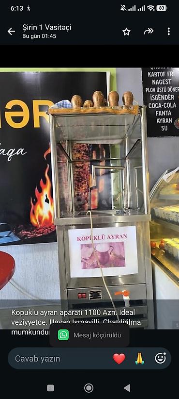 Kopuklu ayran aparati 1100 Azn. Ideal veziyyetde. Unvan Ismayilli