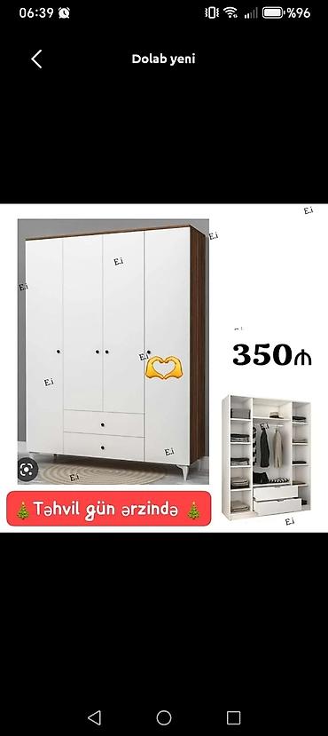 duz dolab: Yeni, 4 qapılı, Siyirməli, Ağ, Açılan, Düz dolab — 1