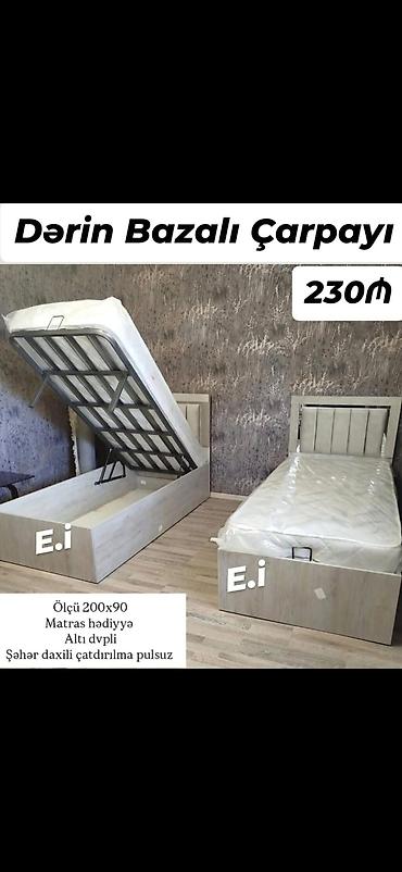 Dərin bazalı tək çarpayı - Ölçü: 200x90 sm - Qaldırılan mexanizmli