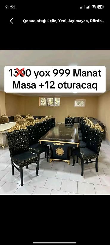 sekilli caskalar: Qonaq otağı üçün, Yeni, Açılmayan, Dördbucaq masa, 12 stul — 1