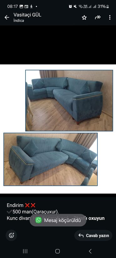 Divanlar: Künc divan, İşlənmiş, Açılan, Bazalı, Çatdırılma yoxdur