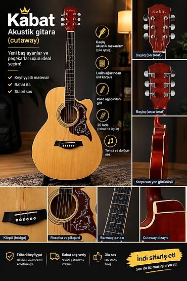 klassik gitara: Kabat Akustik Gitara (cutaway) royaldan 190 alınıb - Yeni başlayanlar — 1