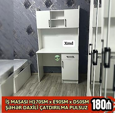 ofis dolablari: İş masası – H170 sm x E90 sm x D50 sm Ağ rəngdə funksional iş masası — 1