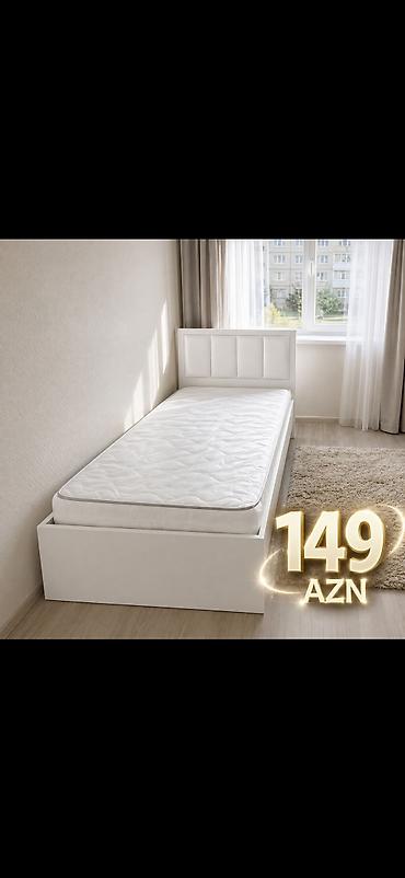 Ağ rəngdə tək nəfərlik çarpayı və döşək seti - Minimalist dizaynlı