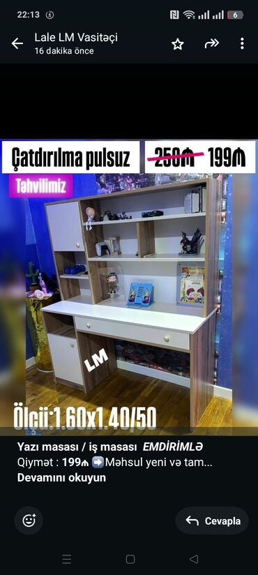 письменный стол: *Yazı masası / iş masası* _*EMDİRİMLƏ*_ Qiymət : *199₼* ➡️Məhsul yeni