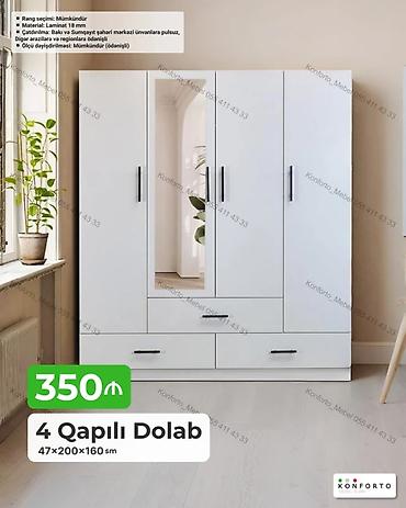 albomlar: 4 qapılı paltar dolabı - Ölçü: 47×200×160 sm - Material: 18 mm — 1