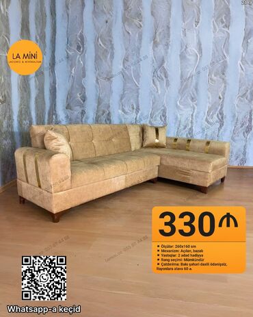 Künc divan, Açılan, Bazasız, Vеlur parça, Şəhərdaxili pulsuz çatdırılma