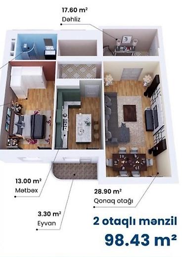 iney satisi: 2 otaqlı, Yeni tikili, m. Nəsimi, 99 kv. m — 1