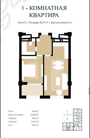 ипотечные квартиры: 1 бөлмө, 53 кв. м, Элитка, 5 кабат, ПСО (өзү оңдоп түзөтүп бүтүү үчүн)