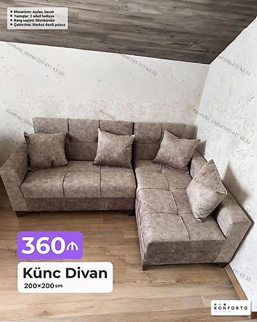 Ev və bağ: Künc Divan – 200×200 sm - Mexanizm: açılan, bazalı (yataq funksiyası — 1