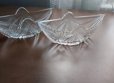 meyvə vitrin: Kəsilmiş naxışlı şüşə vazalar (2 ədəd) - Material: qalın, şəffaf — 1