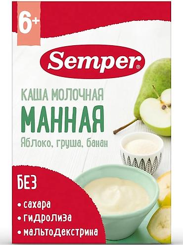 Каша молочная манная Semper, вкус: яблоко, груша, банан. Подходит для