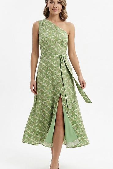charm: Yaşıl çiçəkli birqol (one-shoulder) qələbə donu M razmer - Rəng və — 1
