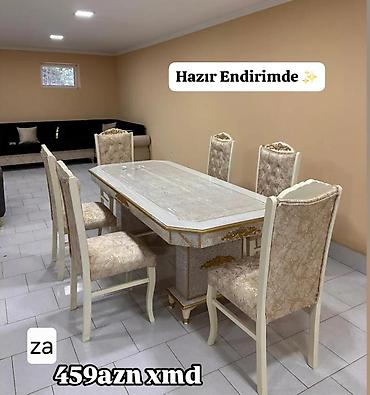 tək stol: Zərif klassik üslubda yemək dəsti - Dəst: 1 stol + 6 stul - Rəng və — 1