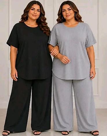 solid 2 0 heets: Komplet manica kratak rukav i sirkke pantalone – plus size. - — 1