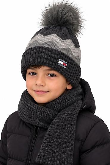 dağıstan papağı: Uşaq üçün qış papağı və şərf dəsti - Rəng: tünd boz/boz tonları - — 1