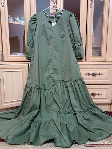 платье зеленое: Повседневное платье, Made in KG, Лето, Длинная модель, Трапеция, 2XL (EU 44), 3XL (EU 46)