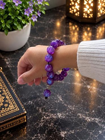 dini hədiyyələr: Bənövşəyi daş muncuqlu təsbeh/aksesuar - Material: parlaq, kristal — 2