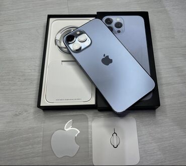 apple ipad mini: IPhone 13 Pro Max, Б/у, 128 ГБ, Голубой, Защитное стекло, Чехол, Кабель, 99 %