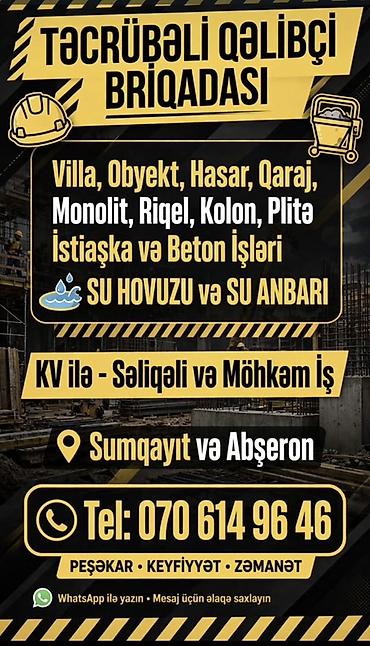 Təcrübəli Qəlibçi Briqadası – Villa və bütün beton işləri Xidmətlər lalafo.az -da Təcrübəli Qəlibçi Briqadası – Villa və bütün beton işləri Xidmətlər