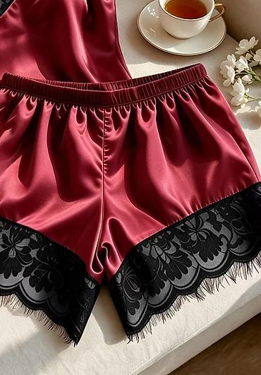 sat versace: Dvodelni satenski komplet za spavanje – vel. M. bordo sa crnom čipkom — 2