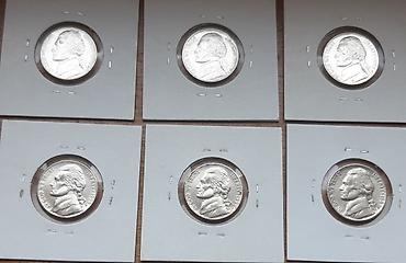 basovi na harmonici: Set od 6 američkih nikla A UNC (5 cents) – Jefferson Nickel - — 2