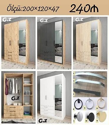 borular: Üç qapılı, güzgülü paltar şkafı Ölçü: 200×120×47 sm Qiymət: 240₼ — 1