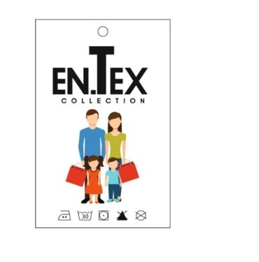 Uşaqlar üçün digər geyimlər: Bu etiketdə "EN.TEX COLLECTION" yazısı və alış-verişdə olan ailə rəsmi